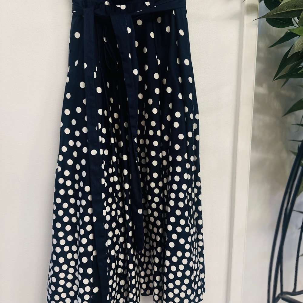 Anne Klein Navy and White Polka Dot Midi Dress - Picture 2 of 6